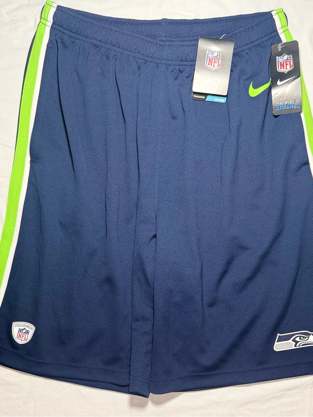 Nike Navy Shorts with Neon Green and White Side Stripes